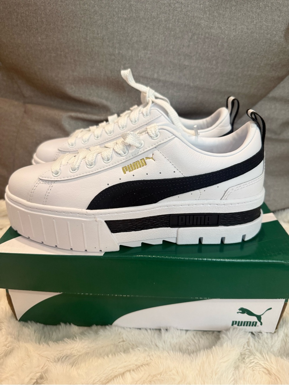 Puma White Platform Sneakers with Black Formstrip